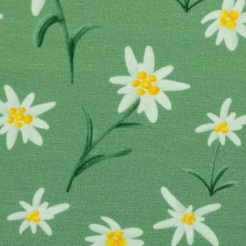 Preview: Baumwolljersey Alpenliebe Edelweiß auf Grün by Swafing von Mrs. Mint Design